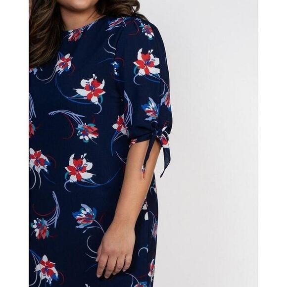 Kiyonna Dress 1X Manhattan Style Shift Red White Blue Floral 3/4 Sleeves Pretty - Picture 3 of 12